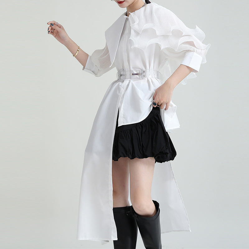 Asymmetry Organdie Short Sleeve Shirt
