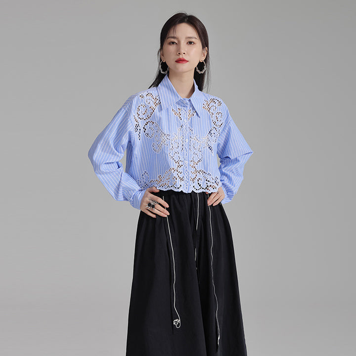 Openwork lace short shirt