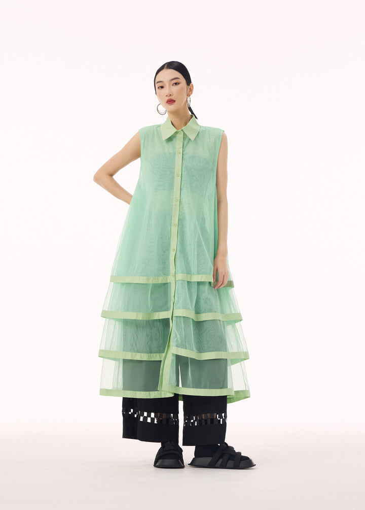 See through tiered vest long dress