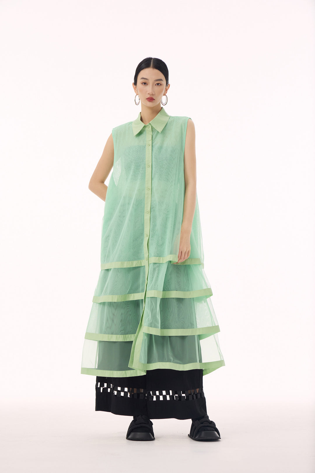 See through tiered vest long dress