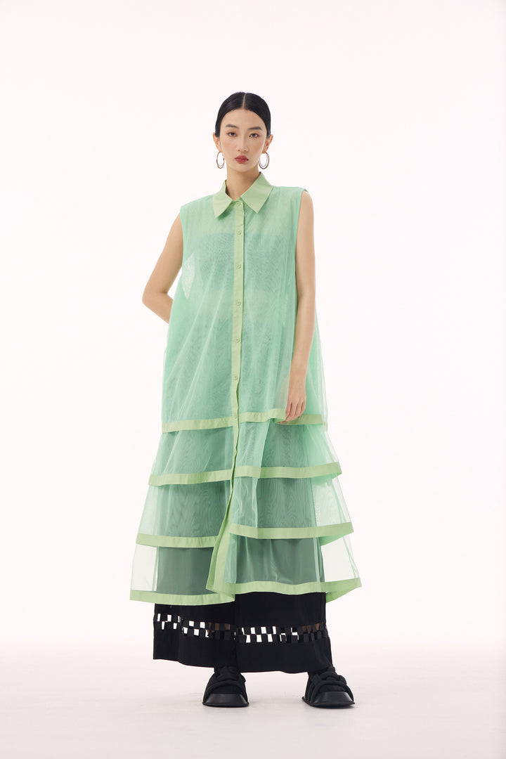 See through tiered vest long dress