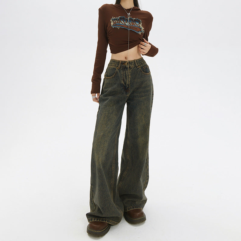 Wide-leg jeans denim pants