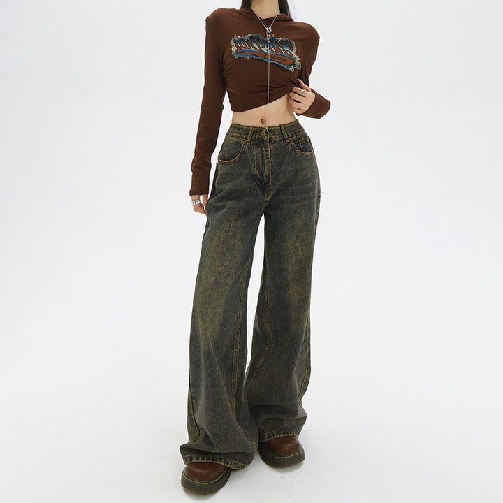 Wide-leg jeans denim pants