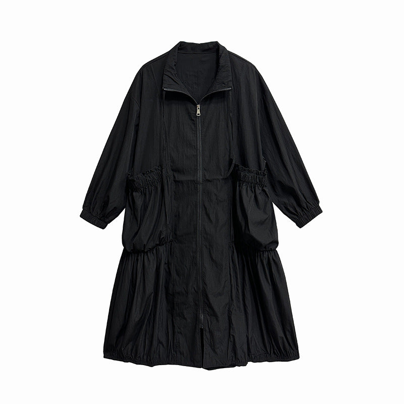 Pleated design big pocket onepiece