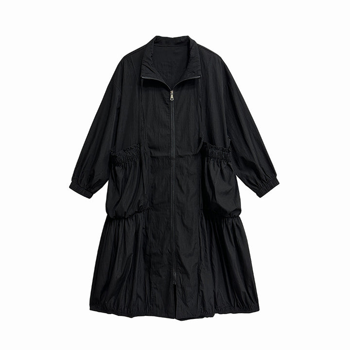 Pleated design big pocket  onepiece