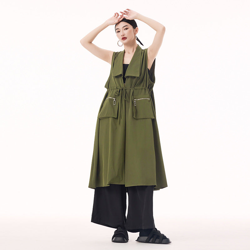 Large pocket sleeveless vest dress