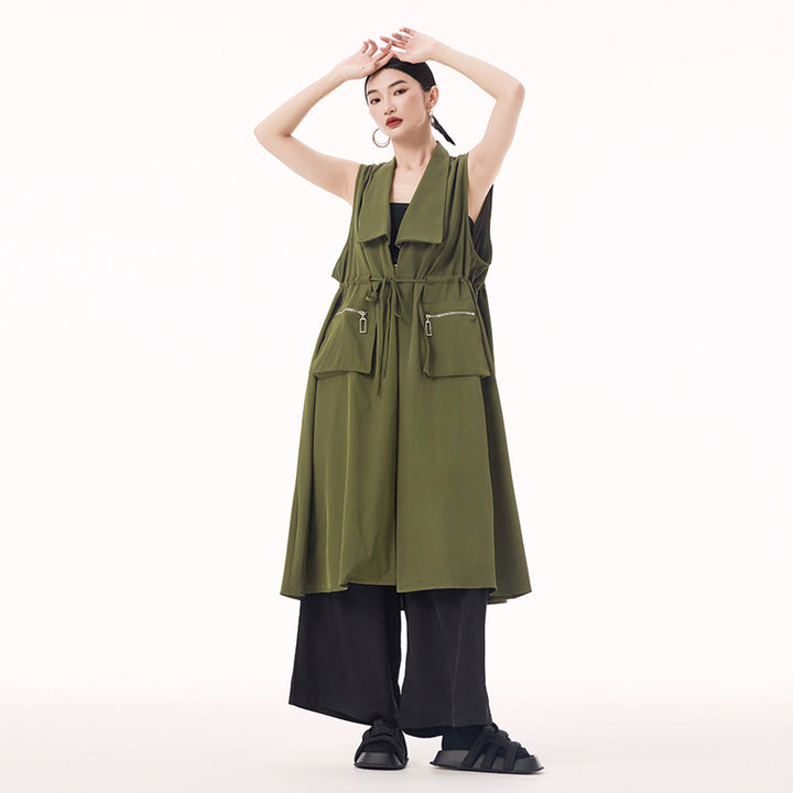 Large pocket sleeveless vest dress