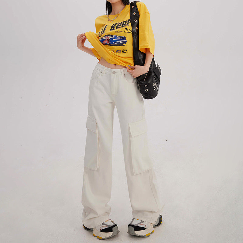 High waist loose wide-leg workwear jeans