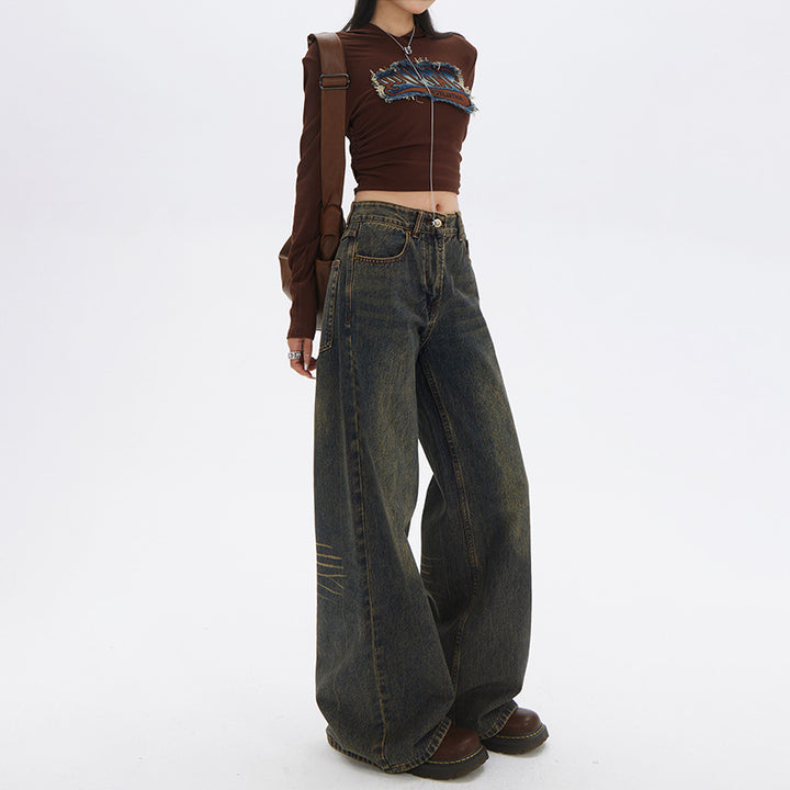 Wide-leg jeans denim pants