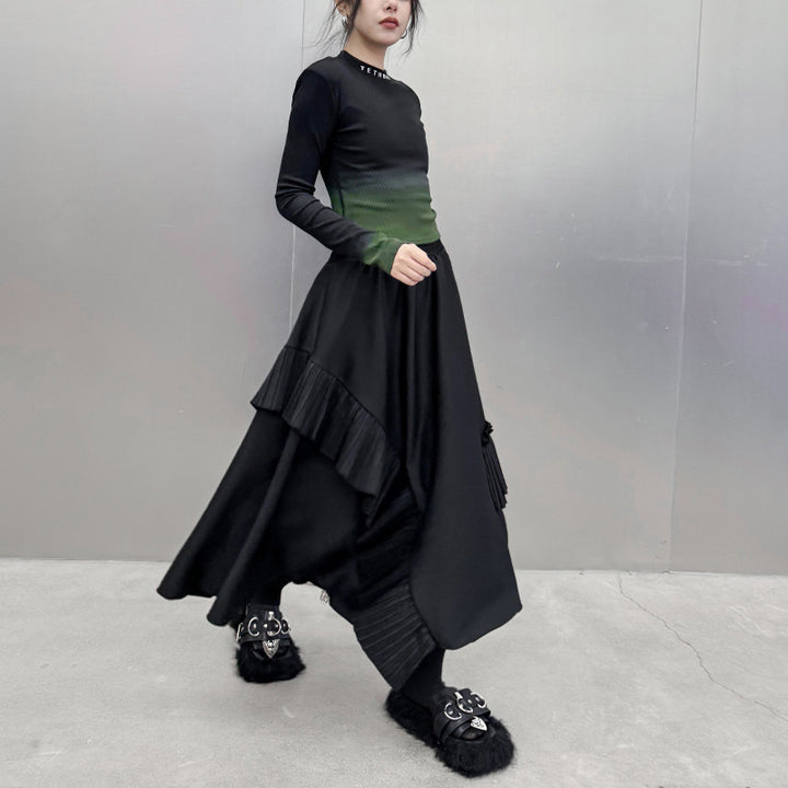 Patchwork pleated A-line skirt