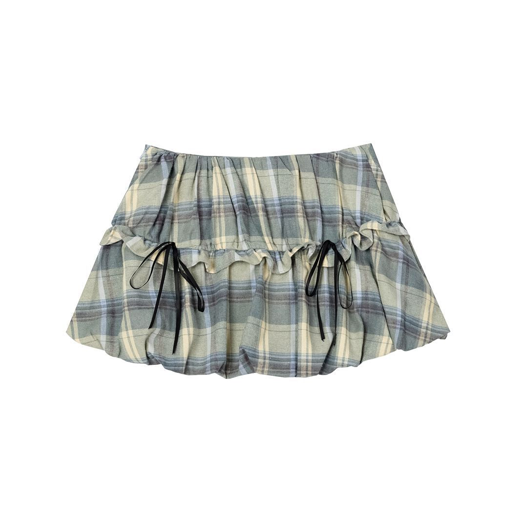 Check Front Frill Ribbon Mini Skirt