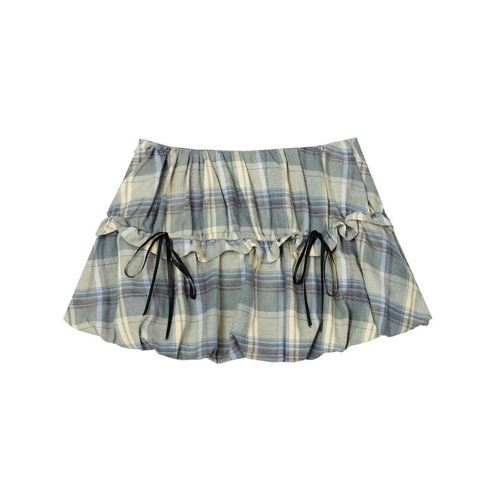 Check Front Frill Ribbon Mini Skirt
