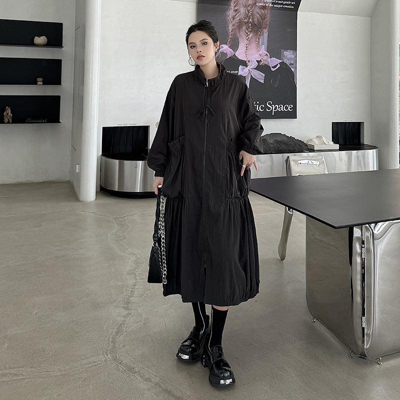 Pleated design big pocket onepiece