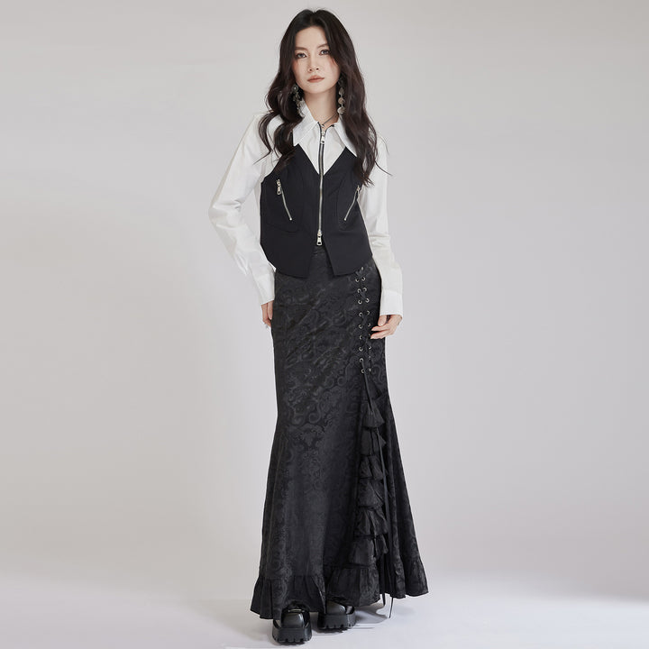 Jacquard  Lace-up Long Skirt