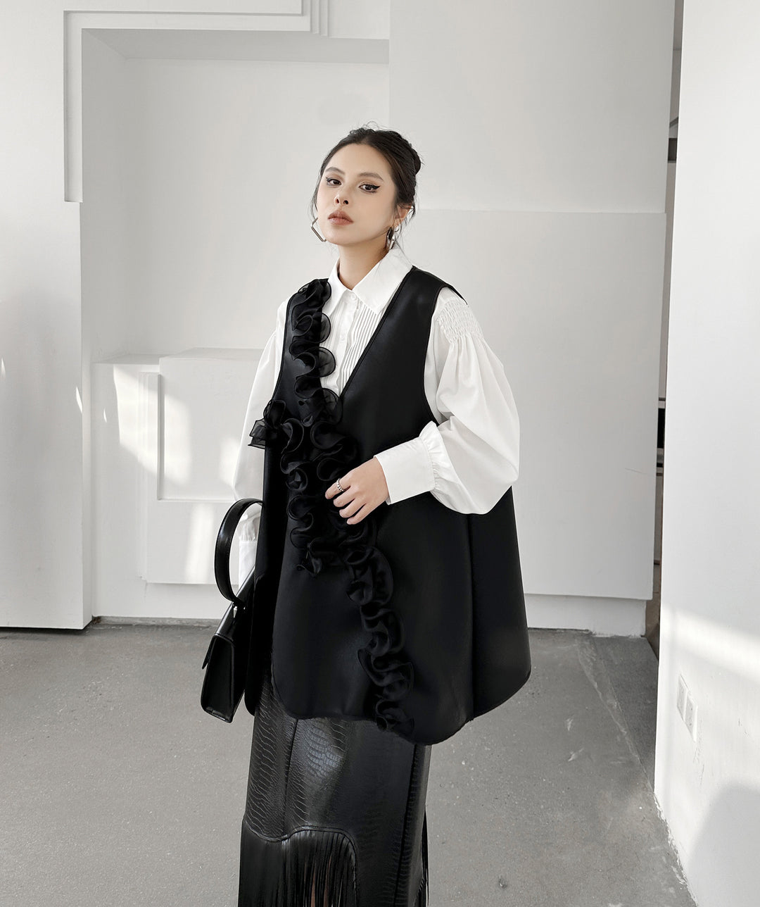 PU Leather V-neck vest