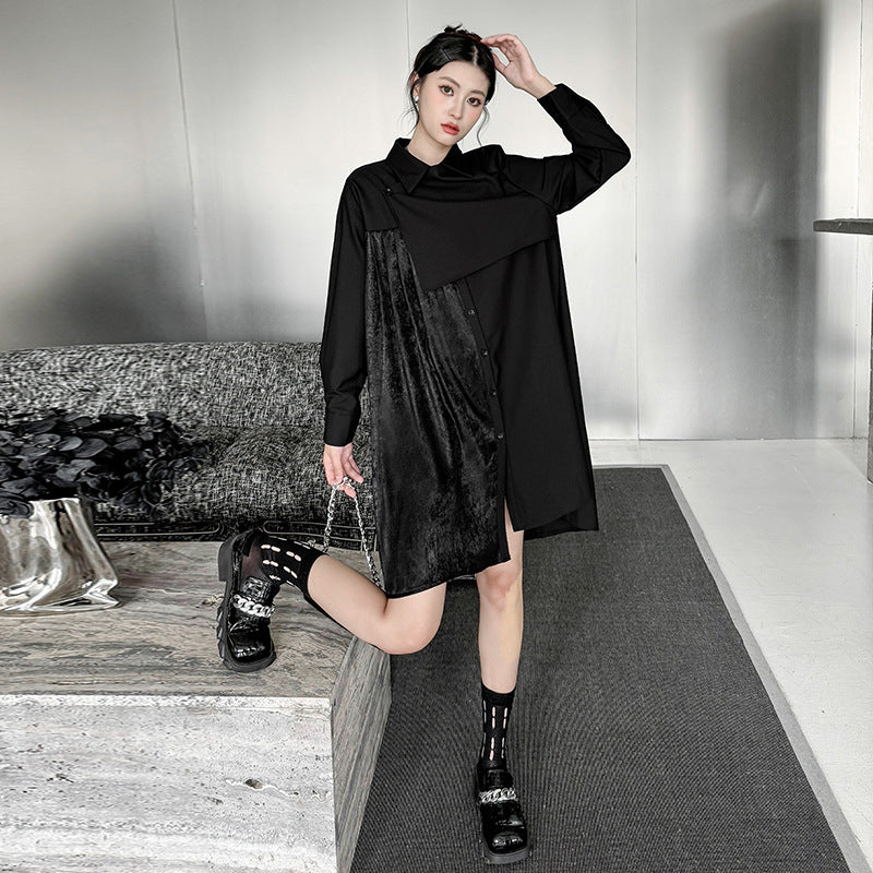 Pleated patchwork velor onepiece