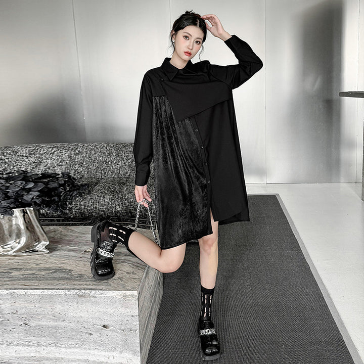 Pleated patchwork velor onepiece