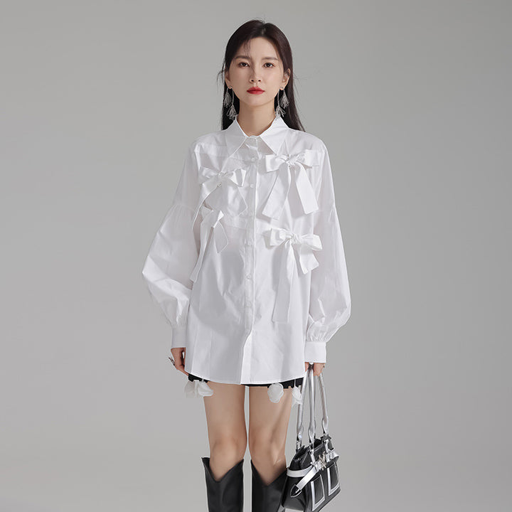 Ribbon design french elegant shirt