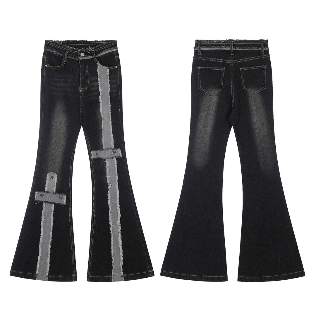 Cross Patchwork Flare Denim Jeans
