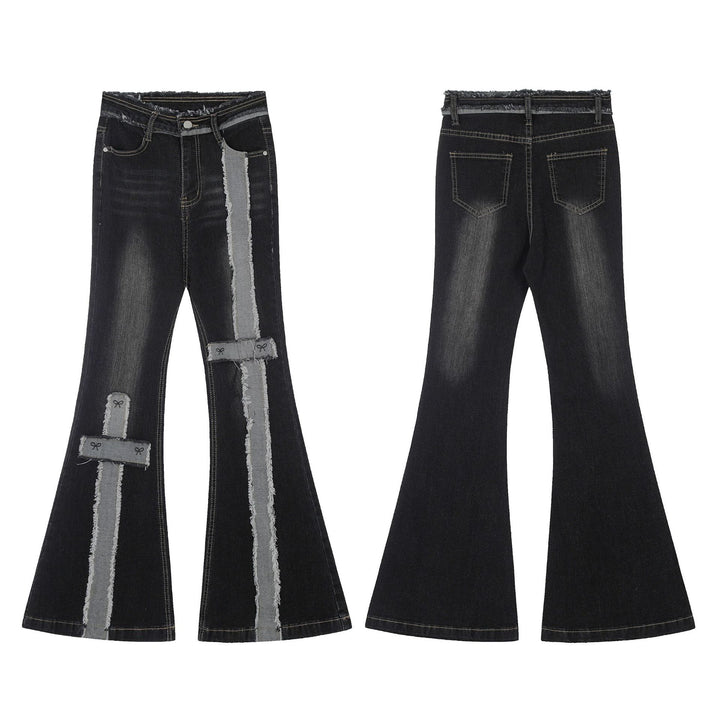 Cross Patchwork Flare Denim Jeans