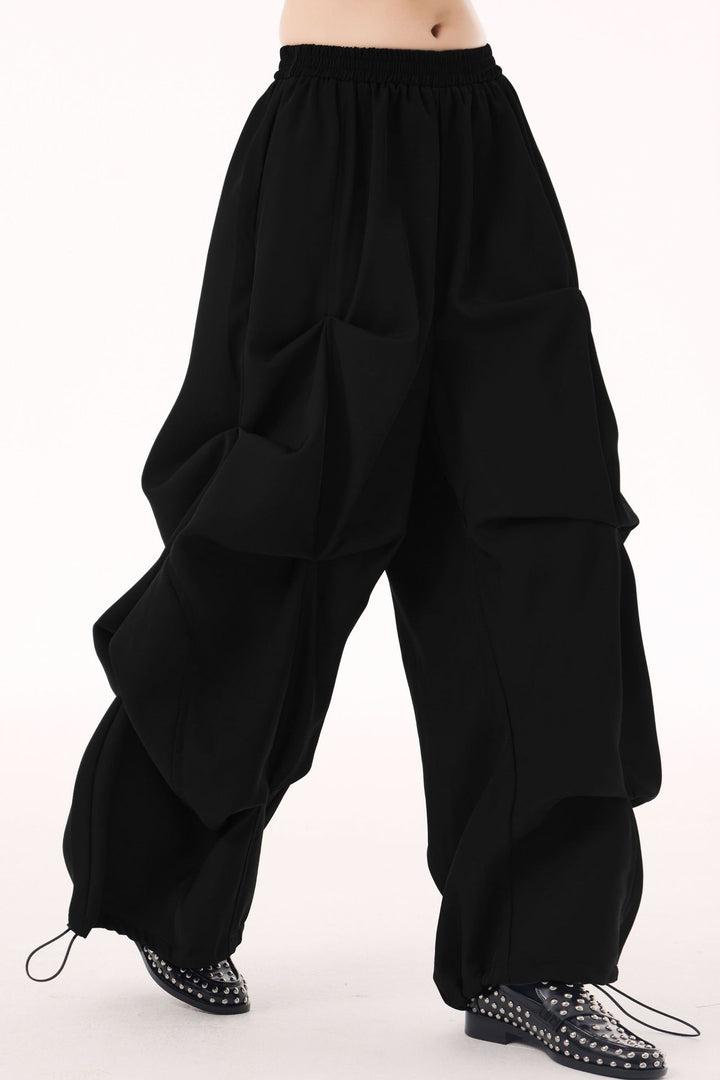 Drawstring casual wide pants