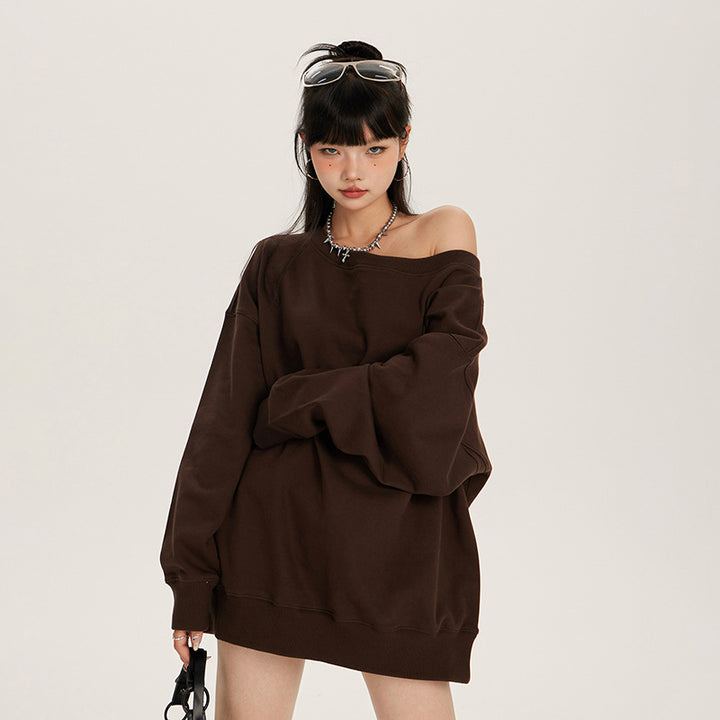 Lazy style off-shoulder long-sleeved top