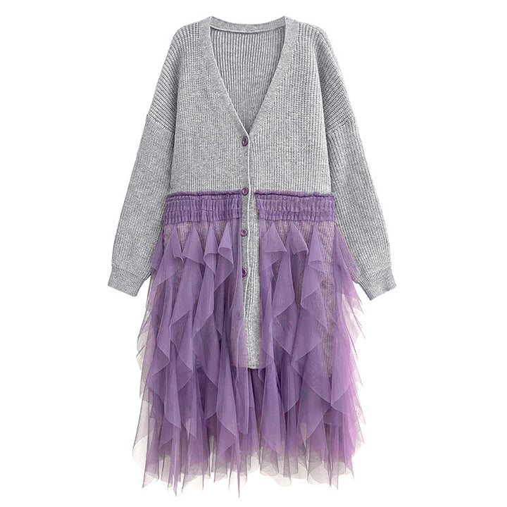 Patchwork Mesh Sweater Dress