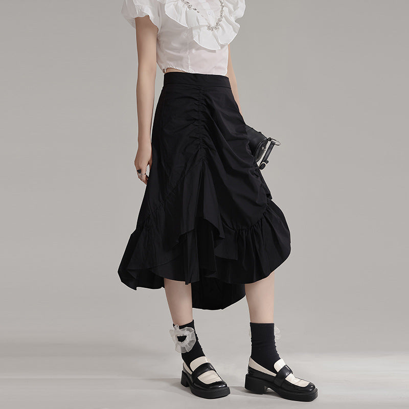 Asymmetry Semi Flare Gathered Skirt