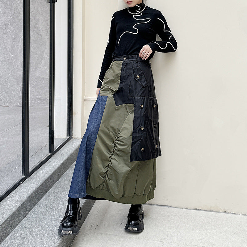 Wash denim patchwork A line skirt