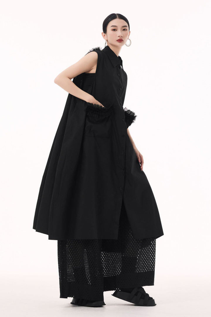 Tulle sleeveless shirt dress