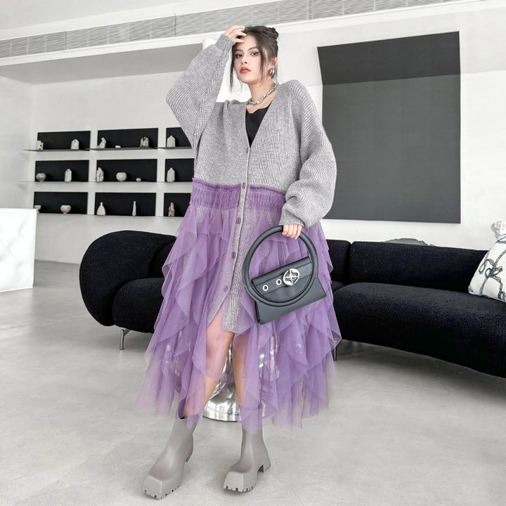 Patchwork Mesh Sweater Dress