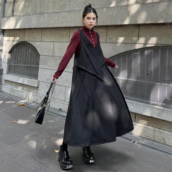 Velvet big skirt vest dress