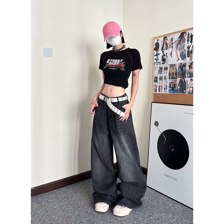 Loose black gray straight pants