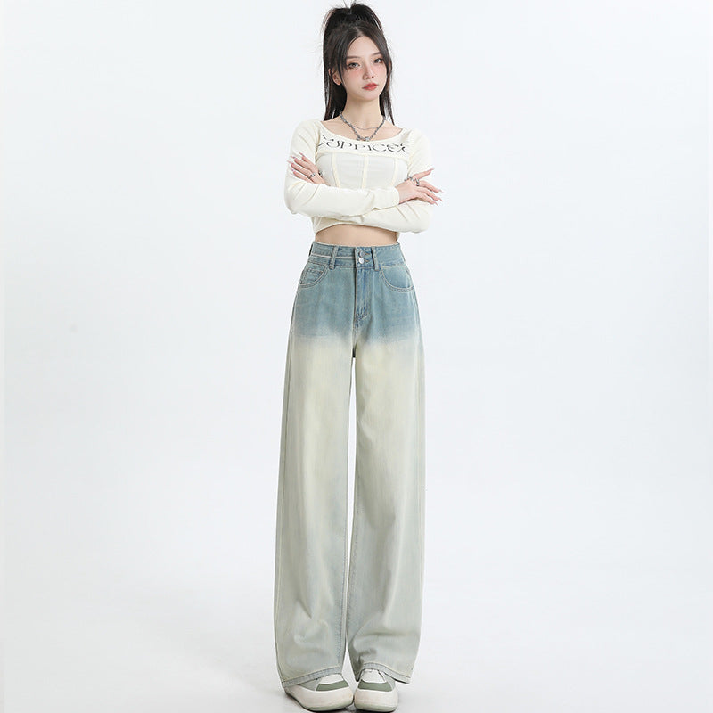 Gradient design straight wide-leg jeans