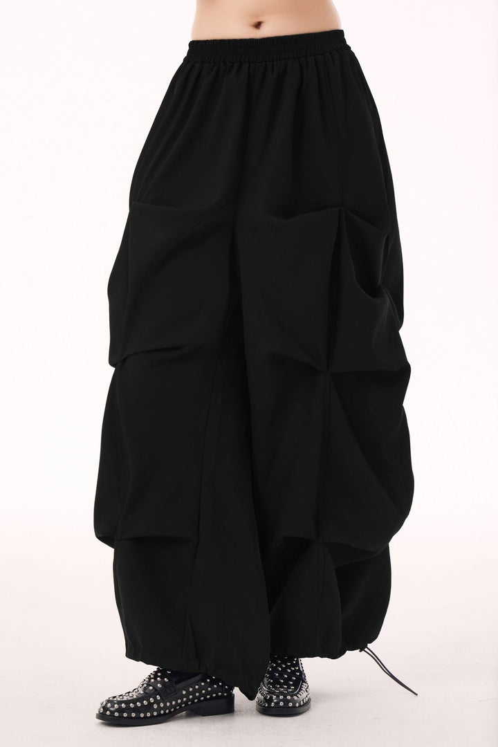 Drawstring casual wide pants