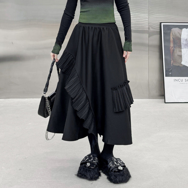 Patchwork pleated A-line skirt