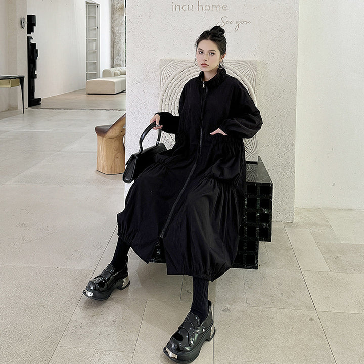 Pleated design big pocket  onepiece