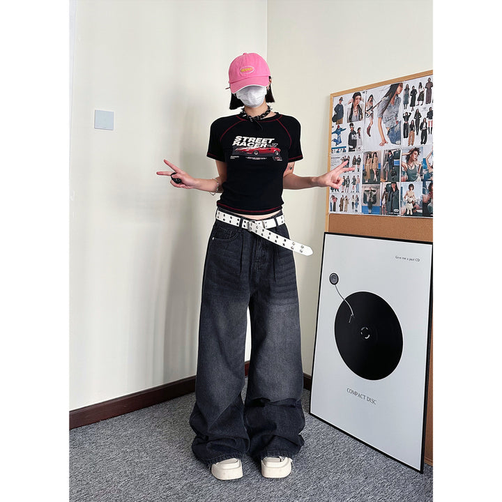 Loose black gray straight pants
