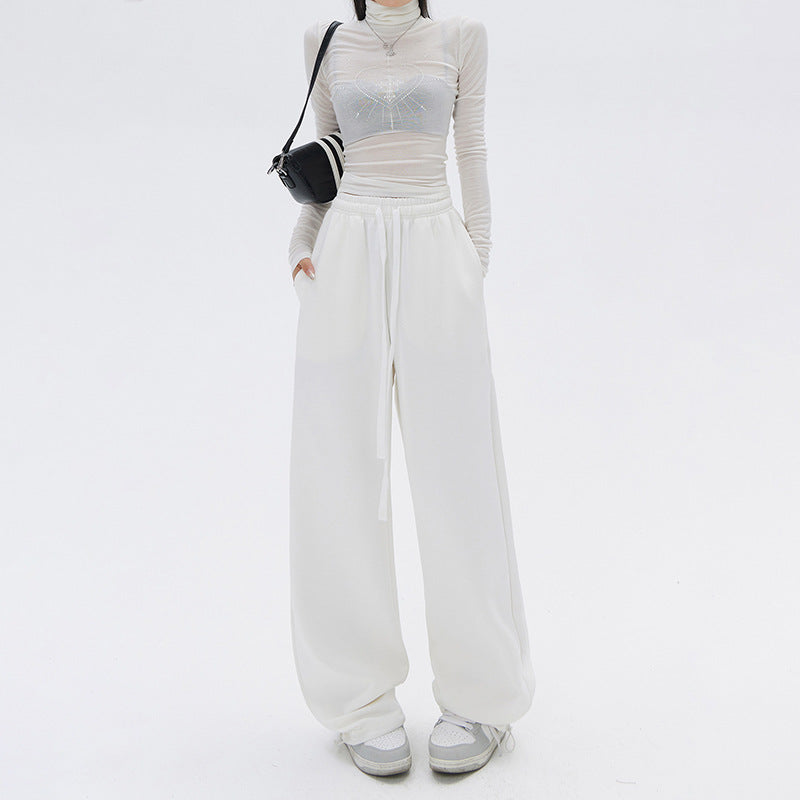 Simple drawstring design casual pants