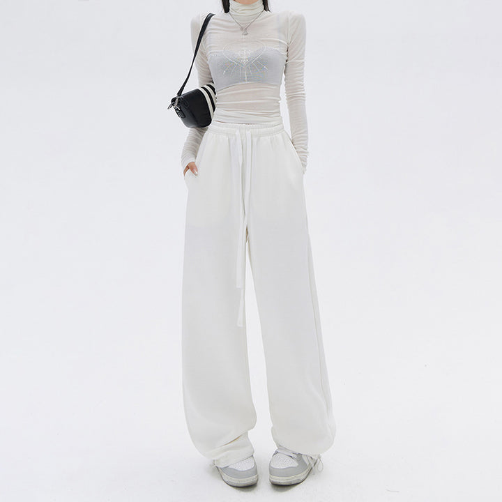 Simple drawstring design casual pants