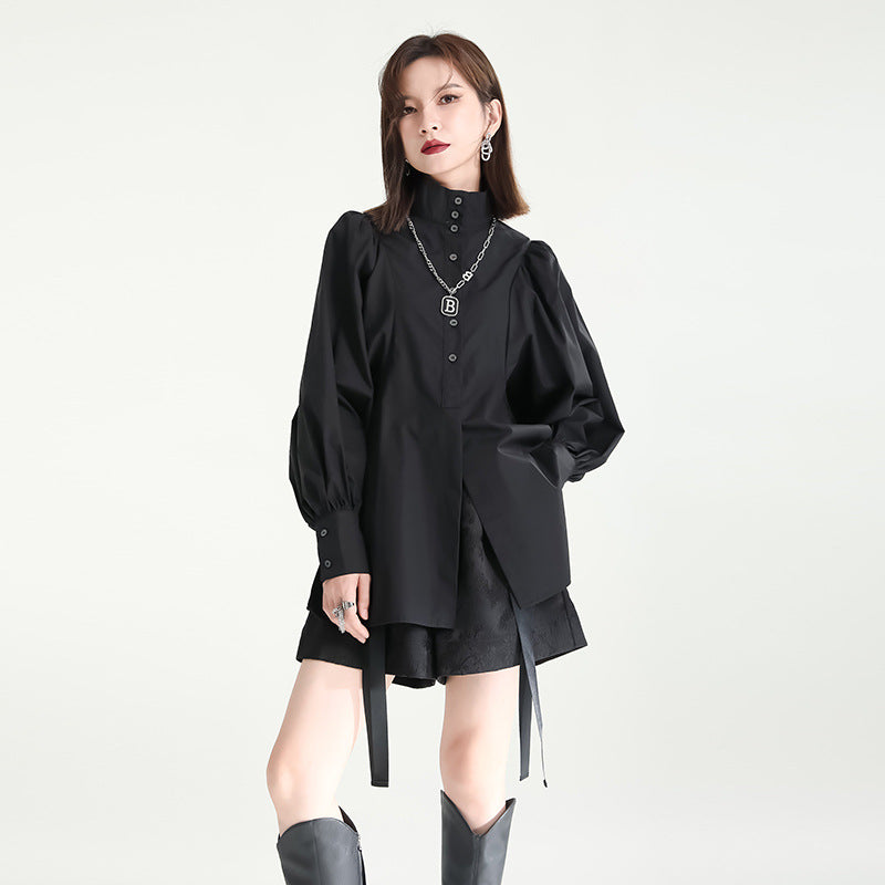 Volume Sleeve High Neck Blouse