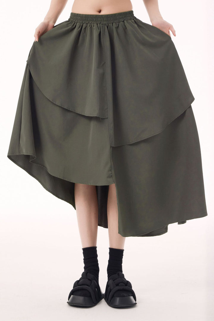 Asymmetrical layer midi skirt