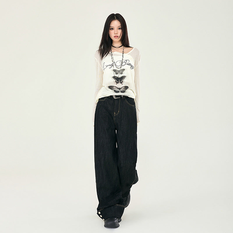 Retro black wide-leg jeans