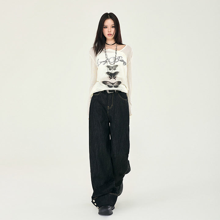 Retro black wide-leg jeans