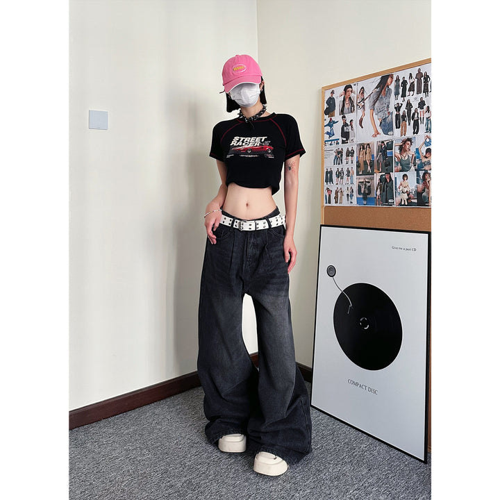 Loose black gray straight pants