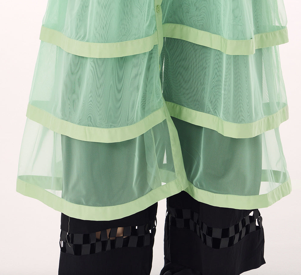 See through tiered vest long dress