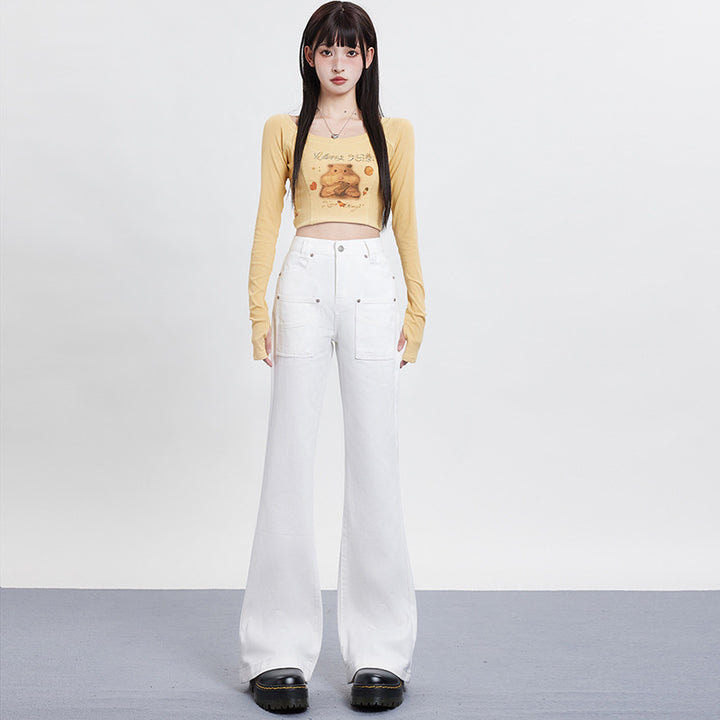 Slim low-waist flared jeans