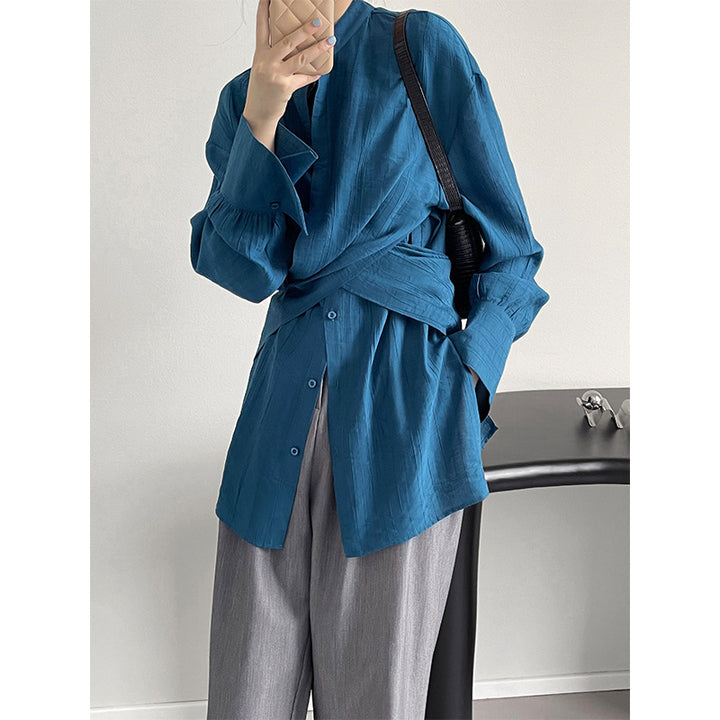 Crossband waist long sleeve shirt