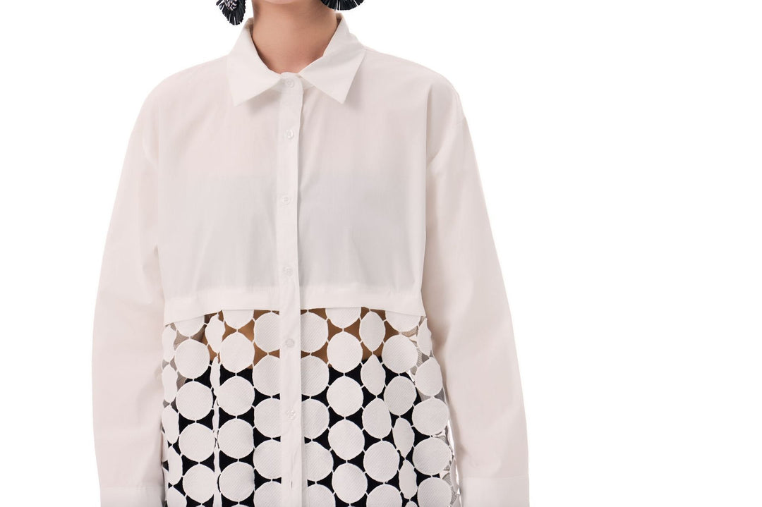 Patchwork hollow disc fringe shirt dress