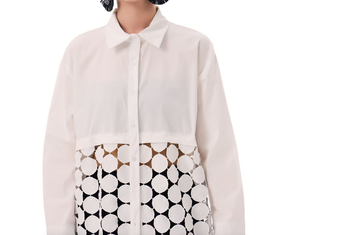 Patchwork hollow disc fringe shirt dress